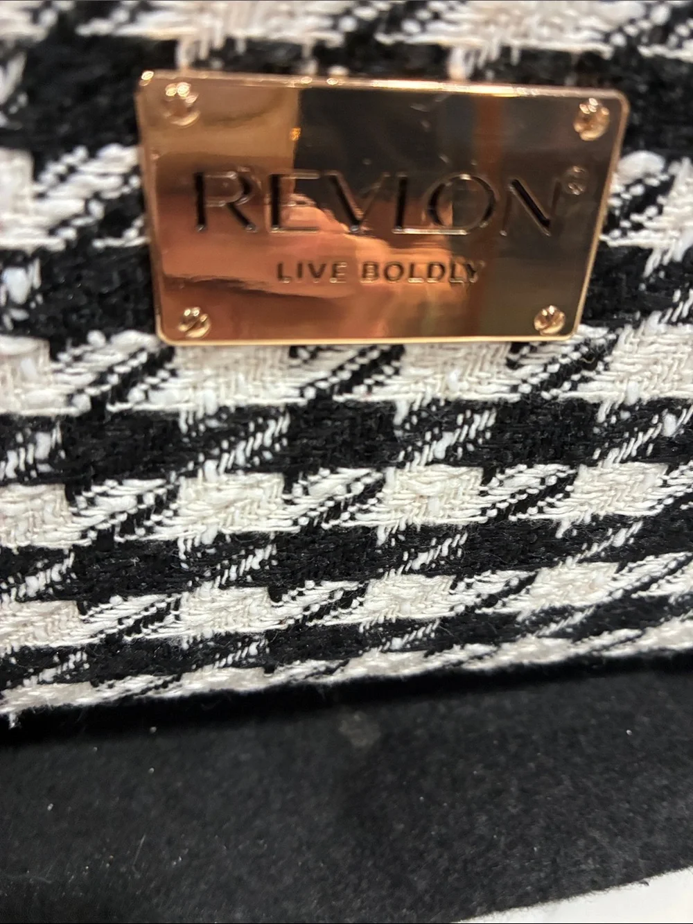 Revlon Black & White Makeup Organizer for Traveling with Gold Plaque